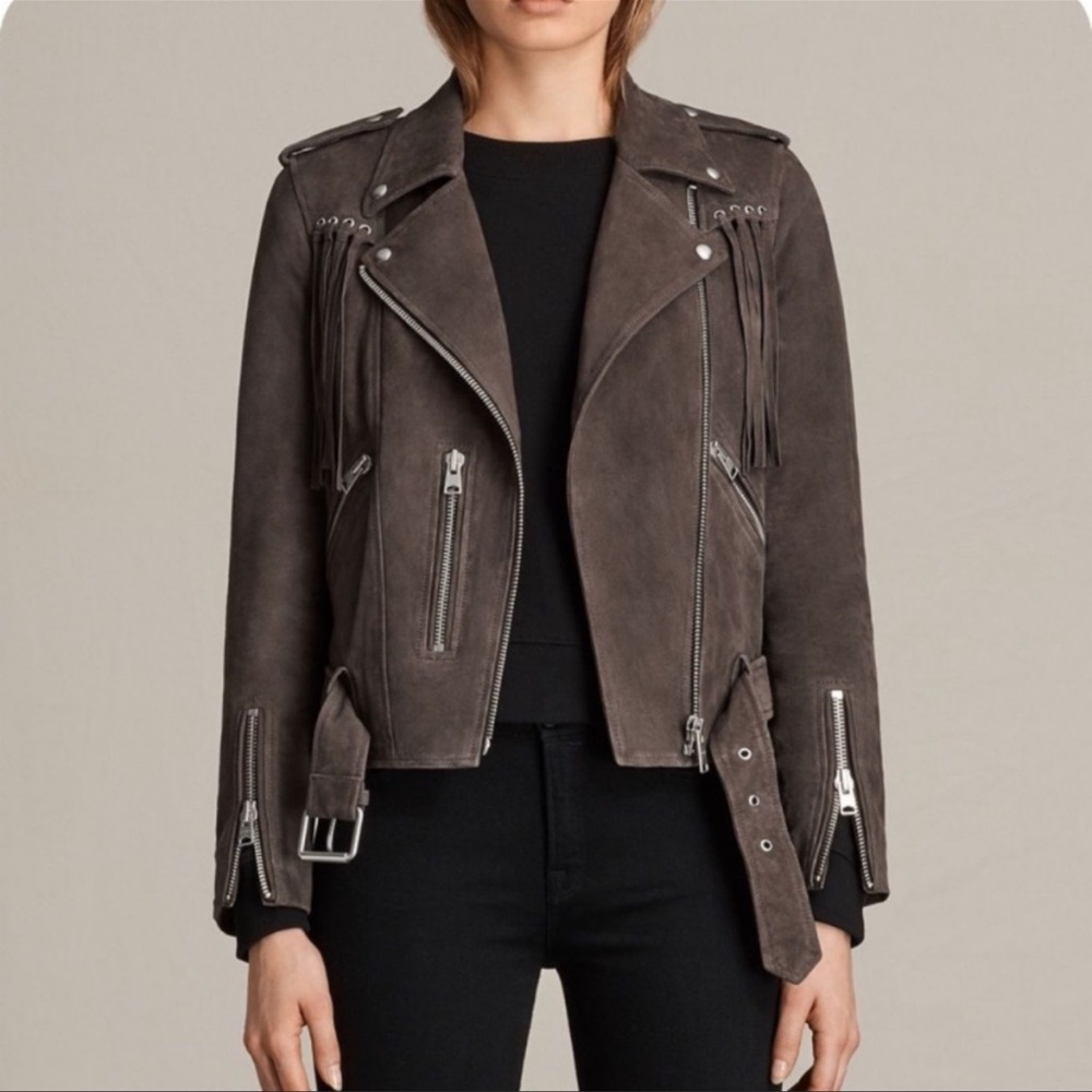 All Saints Balfern Tassel Leather Moto Jacket